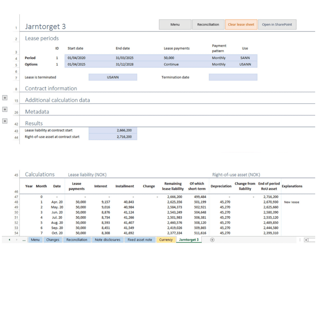 Automatic lease liability calculations