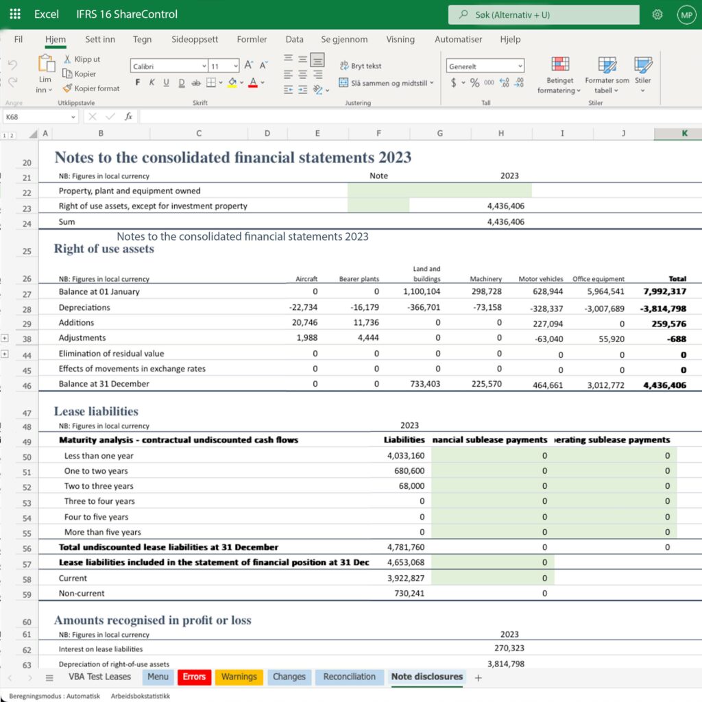 ShareControl IFRS 16 Excel