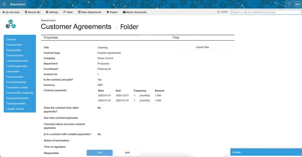 Dashboard Share Control kontraktsystem til alle typer bedrifter