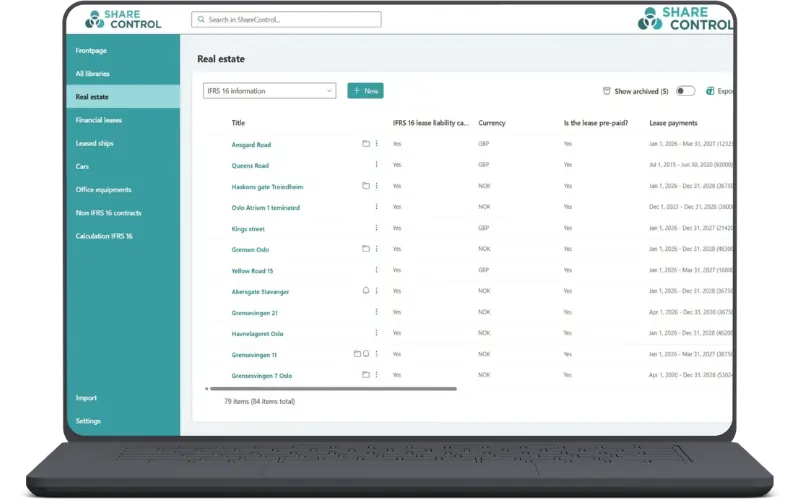 Share Control IFRS 16 System on computer laptop Share Control IFRS 16 System on computer laptop