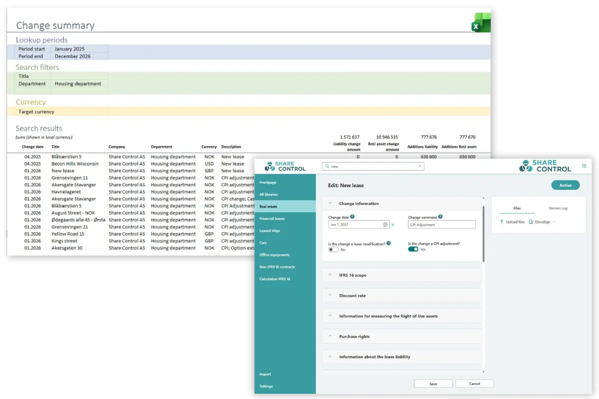 IFRS 16 prosess trinn 3 - Interne kontroller og justeringer i ShareControl IFRS 16 System