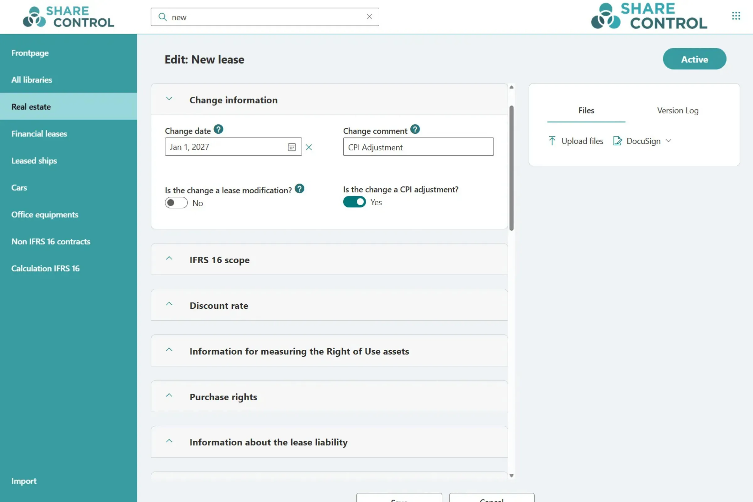 Registrering av endring direkte på leasingavtalen i ShareControl IFRS 16 Registrering av endring direkte på leasingavtalen i ShareControl IFRS 16